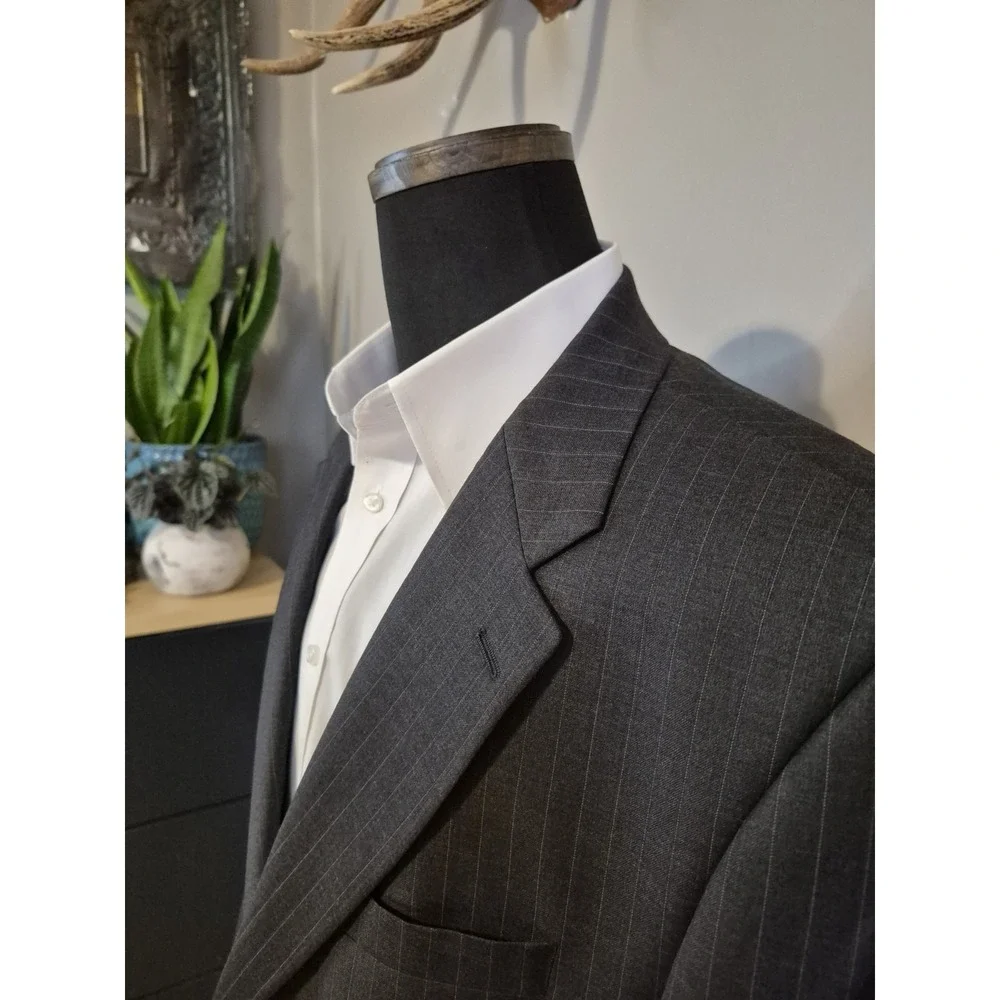 Lauren Ralph Lauren Mens Wool Sport Coat 48R Charcoal Pinstripe 2 Button Blazer